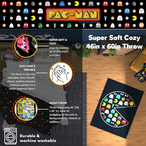 Image of PAC-MAN Retro Cozy Throw 46 in x 60 in - Soft Cozy Plush for Couch, Bed & Travel, Collectible Gift (100% Officially Licensed Product) by Franco Collectibles