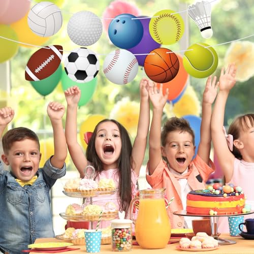 Image of Hooqict Sports Themed Party Decorations Happy Birthday Banner Baseball Football Basketball Golf Soccer Volleyball Softball Party Banner Garland Sign for Sports Birthday Party Decorations Supplies