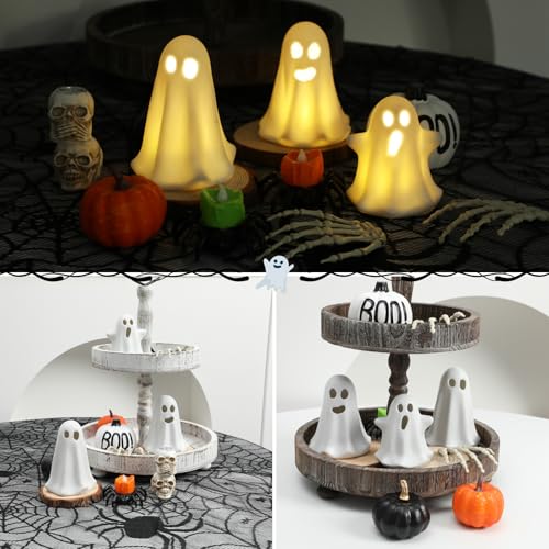 3 Pack Halloween Ceramic Ghost Decor, Light Up Ghost Halloween Decor, Cute Ghost Figurines for Table Tray Fireplace Home Indoor Decoration — view 6