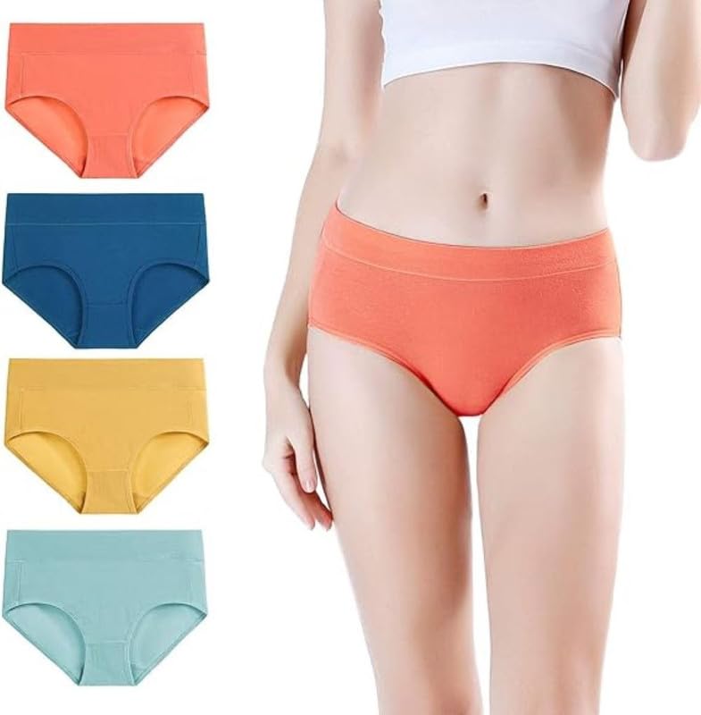 Image of DIVING DEEP Women's Cotton Underwear, Mid Waist Full Coverage Underpants, Post Partum Briefs Panties for Women Multipack-4