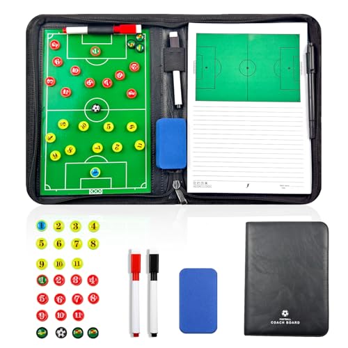 Miershanwell Magneten Taktiktafel Fußball Trainermappe, Professional Taktikboard Fussball für Trainer, Taktikmappe Soccer Football Coaching Board fußball zubehör mit Magnete, Stifte, Radiergummi