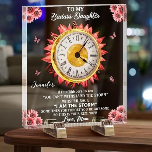 Empowering Personalized Acrylic Desk Clock for Daughters - Custom Sunflower Design Gift from Parents - Image 3