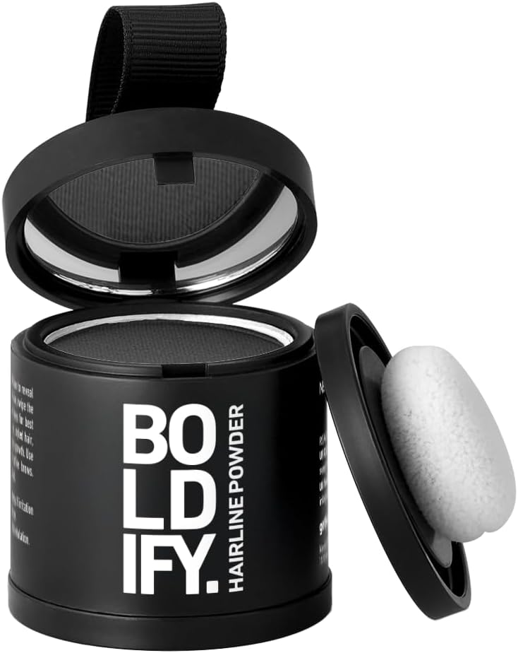 BOLDIFY Hairline Powder (LARGE, 10g) - Root Touch Up Hair Color for Gray Coverage - Bald Spot Concealing Hair Powder for Women and Men - 24-Hour Stain-Proof - Dark Grey