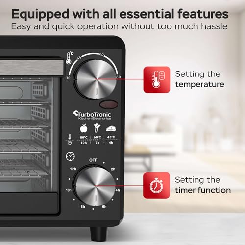 TurboWave BIO Dörrgerät komplett aus Metall, 14 Liter, 5x Einlegeboden, inkl. Timer und Rezeptheft (14 Liter) - 5