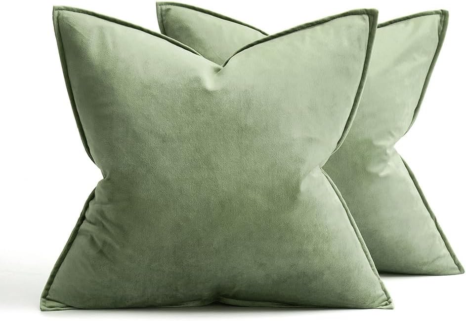 MIULEE Pack of 2 Sage Green Decorative Velvet Throw Pillow Covers Soft Pillowcases Spring Solid Square Cushion Case for Sofa Bedroom Car 18x18 Inch - Image 6