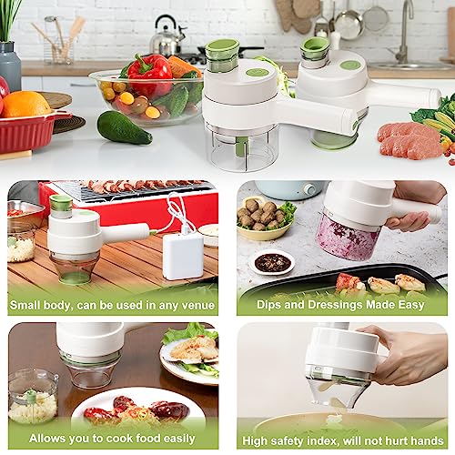 4 in1 Handheld Electric Vegetable Cutter Slicer Garlic Mud Masher USB Wireless Chopper Cutting Pressing Mixer Food Slice for Garlic Pepper Chili Onion Celery Ginger Meat - Image 6