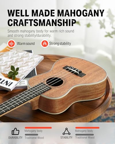image for Donner Concert Ukulele Beginner Kit 23 inch Ukelele Mahogany Wood with