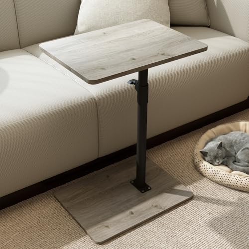 Image of YUHFERA Sofa Armrest Tray Table for Couch - 360 Swivel Height Adjustable C Shaped End Table for Small Spaces, Snack Side Table for Bed or Chair with Phone & Tablet Slot (Gray, Enlarged)