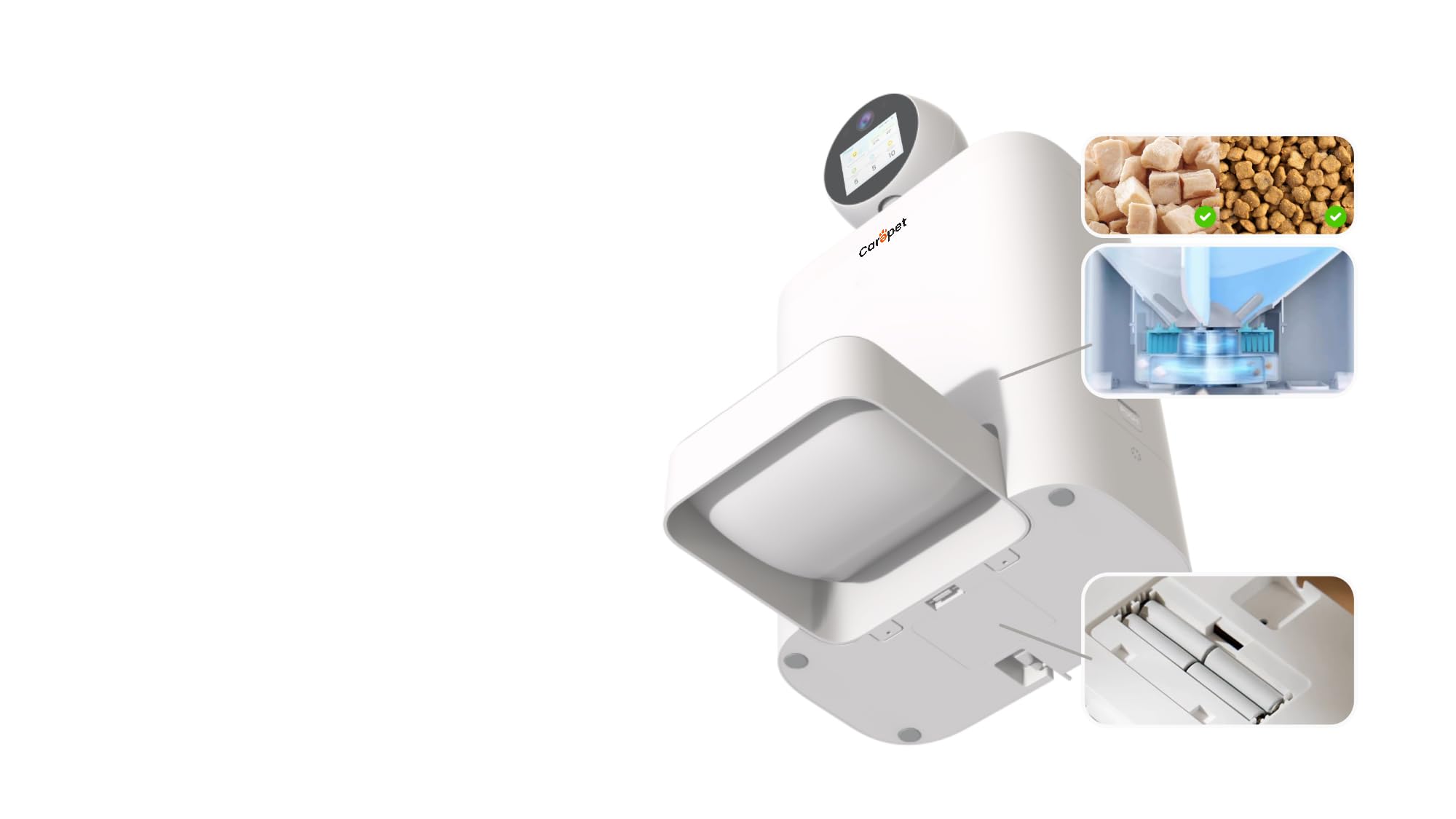 Carepet Distributore Cibo AI Pet Feeder PTC01 5,7L con Telecamera 2K QHD, WiFi 2.4G/5G, Visione Notturna, AI 360°, Registrazione Vocale, Anti-Inceppamento