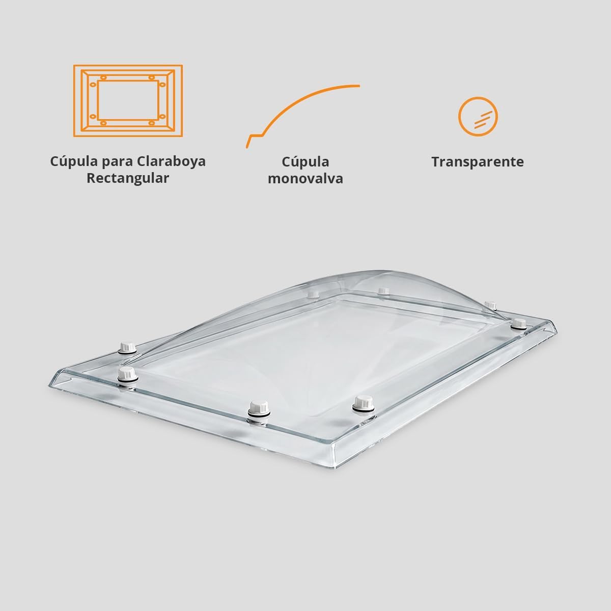 Cúpula Transparente para Claraboya techo Rectangular - Incluye Juntas, Fijaciones y Accesorios de Montaje - Tragaluz - Fabricada en Metacrilato - CxD = 40 x 70 cm - ExF = 54 x 84 cm