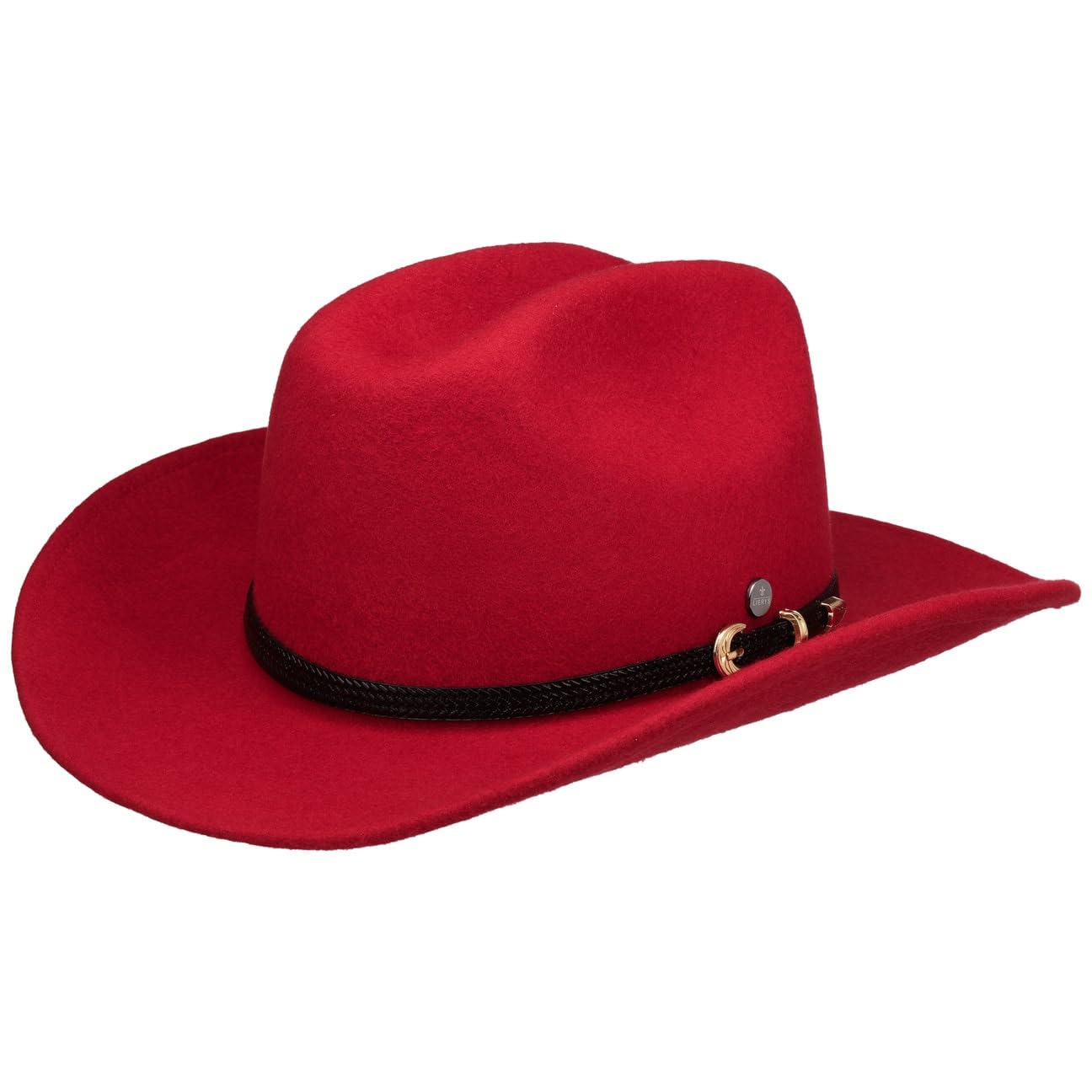 Lierys Jornick Cowboy Felt Hat Faux Leather Band Plain Color Made in Italy Men Autumn Winter Red