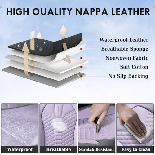 Image of Coverado Front Seat Covers, Waterproof Nappa Leather Car Seat Cover, Driver Car Seat Protector, Gray & Purple Car Seat Covers Front Seats, Automotive Seat Covers Universal Fit for Most Cars Trucks