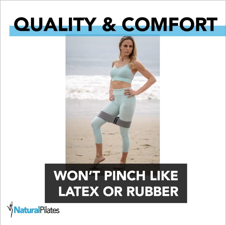 Miniatura 4 de Natural Pilates Bandas de resistencia para glúteos, 3 niveles de fuerza. Bandas de ejercicio de tela para piernas y glúteos. Antideslizantes, sin