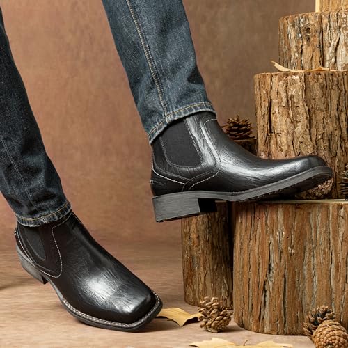 Image of Jousen Chelsea Boots Men Square Toe Ankle Mens Dress Boots Casual Slip On Boots for Men