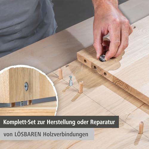 wolfcraft Exzenter-Möbelverbinder-Set - 4665000 - Komplett-Set für lösbare Schraubverbindungen im Möbelbau - inklusive Bohrschablone, Schrauben, Dübeln und Excenter Verbindungsbeschlägen