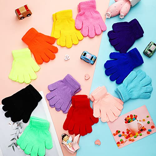 Neer 24 Pairs Kid's Gloves Winter Warm Stretchy Knitted Gloves Bulk Winter Finger Mittens for Boys Girls 7-12 Years4