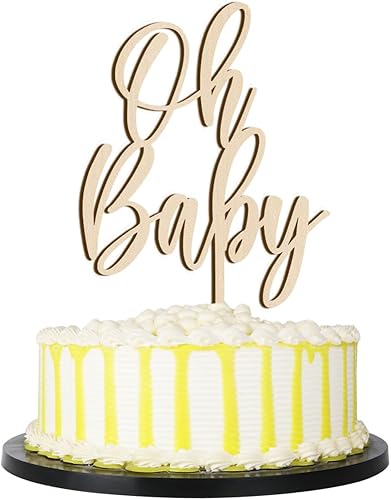 Miniatura 5 de PALASASA Oh Baby Cake Topper  Decoración de madera de gran tamaño para pastel de baby shower, para temática rústica, fiesta de revelación de género,