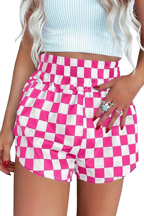 Women's Checkered Shorts Elastic Waist Gingham Pajama Lounge Sleep Y2K Plaid Pj Shorts 2026 Summer Beach Bottoms