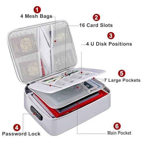 Image of Secure Travel Document Organizer Bag - Multilayer Storage Pouch with Lock for Files, Laptop, Passports & Certificates - Portable Office & Home File Holder (Grey)