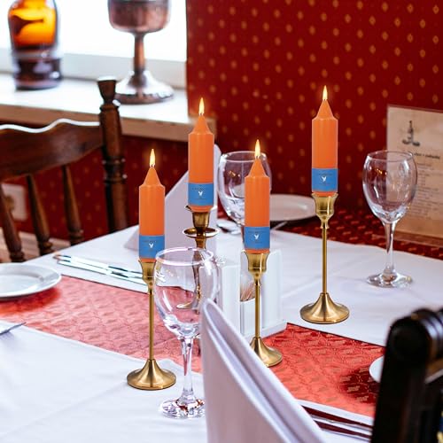 Image of 4 Pcs Thanksgiving Pumpkin Orange Taper Candles - 5 Inch Short Handmade Unscented Candles, Slow Burn Smokeless Dinner Candle Sticks for Home Decor Holiday Gifts