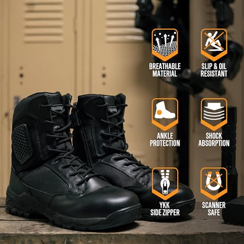 Image of Magnum - Strike Force 8 inch Side Zipper Tactical Boots - Designed for Police, EMS, Security, Military, Hunting & Motorcycle w /Slip Resistant Michelin Outsole