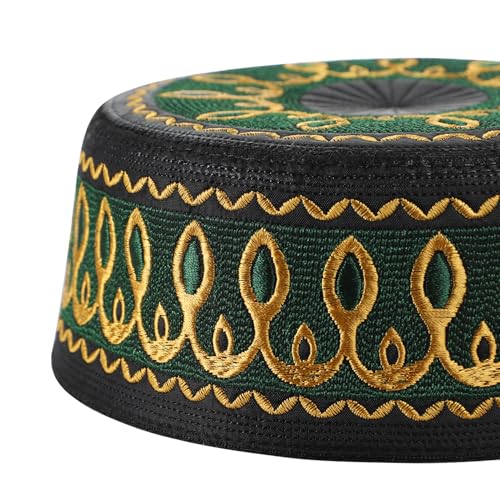 SIQITECHNO Boys Embroidered Muslim Prayer Kufi Hat Islamic Arabic Beanie Skull Cap Eid Ramadan Mosque Saudi Headwear 7-10Y4