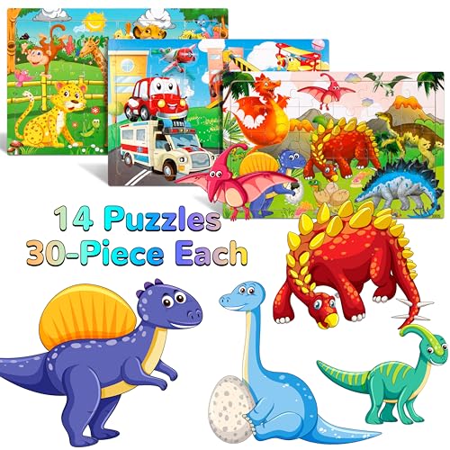 Puzzles para Niños de 4 a 8 Años, Set de 14 Rompecabezas de Madera de 30 Piezas para Educación Preescolar, Juguetes de Aprendizaje para Niños y Niñas miniatura 2