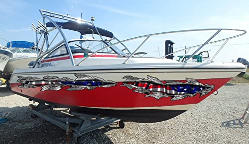 USA Flag Boat Wrap, American Pride Boat Vinyl, 3D US Flag Ripped Metal Boat Vinyl Decal, Flag Boat Graphics, Full Color USA Flag Boat Sticker (5x30)