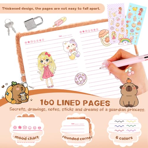 Image of Capybara Diary for Girls with Lock and Keys,Tie-Dye Fuzzy Journal for Kids,Hardcover Fluffy Locking Notebook for Writing and Drawing,4-12 Year Old Girl Birthday