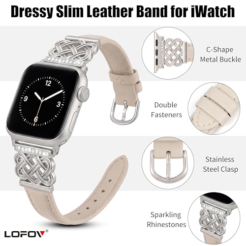 Image of Compatible with Apple Watch Bands Women 38 /40 /41 /42mm Dressy Slim Leather Strap with Designer Celtic Knot Interlock Buckle Bracelet for iWatch Series 11 10 9 8 7 6 5 4 SE 3 2 1