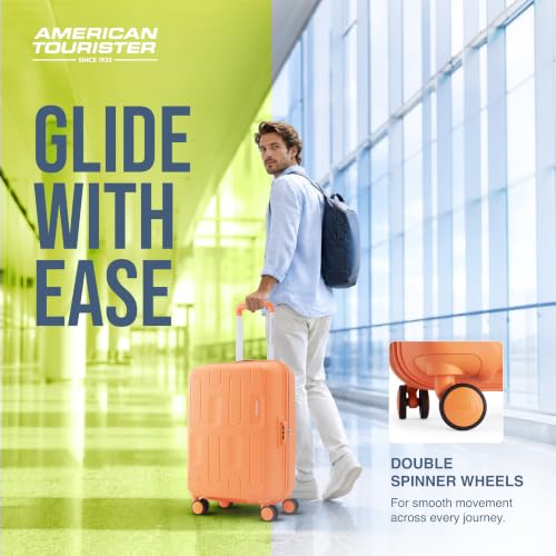 Image of American Tourister Ivy 2.0|Small Size Cabin Trolley Bag (55 cm)|360 8 Wheel Spinner Travel Luggage|Hard Case Polypropylene (PP) Suitcase|Combination Lock|Tan Orange