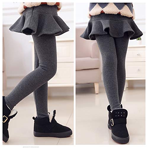 Ehdching Girls Leggings Ruffle Skirts School Uniform Pants Warm Footless Tights Cotton Fleece Lined Pantskirt 2-12T2