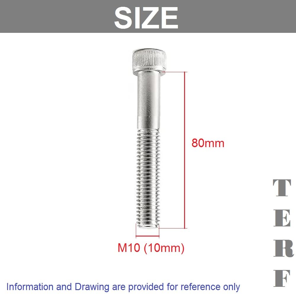 TERF® M10 X 80mm Hex Socket Cap Head Machine Screws Stainless Steel A2 (304) Machine Screw M10 (10mm) X 80mm Allen Key Hexagonal Socket Cap Bolts - Image 3