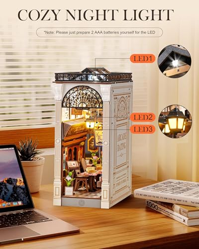Image of Rolife 3.5 hrs Beginner Friendly Book Nook - 3D Wooden Puzzle with LED Lights and Dust Cover - DIY Miniature House Kit Bookshelf Insert Decor - Arcade Dating (TGB10)