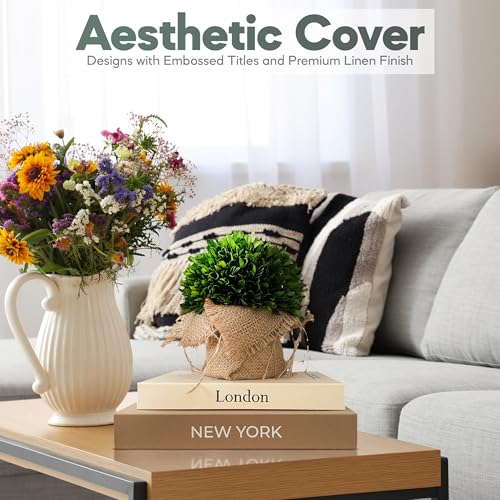 Image of Faux Book Storage Box Set - Decorative Faux Books with Hidden Storage for Coffee Table Decor, Bookshelf or Mantle - Linen Decorative Boxes (Set of 2) - Aesthetic Book Decor for Home
