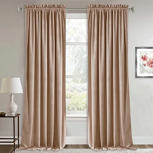 Image of RYB HOME Blush Velvet Curtains - Room Darkening Curtains for Nursery,Bedroom Window Panels Soft Drapes for Kids Dining Room, Wide 52 x Long 96, Blush, 2 Pcs