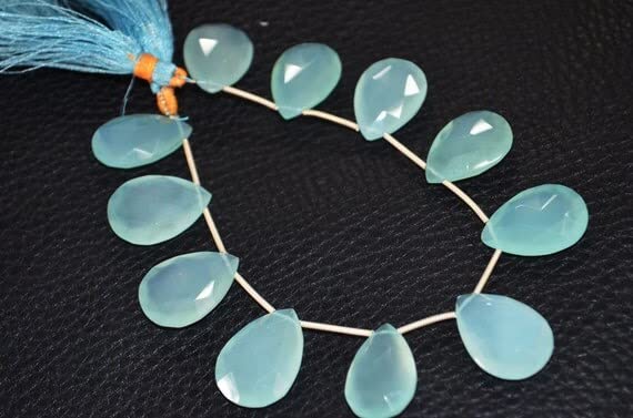 LKBEADS Zupełnie nowy Aqua Chalcedon Gruszka fasetowana, 7-calowa żyłka, 14 x 20 do 15 x 21 mm