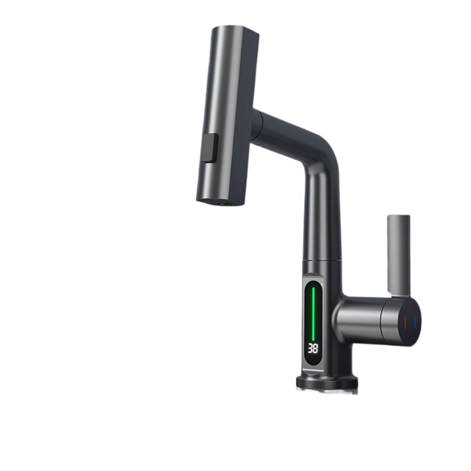 Ckafzmyjqbt Gun Grey Intelligent Digital Display Waterfall Pull Out Kitchen Faucet Cold Hot Mixer Taps Rotatable Sink Lifting Basin Faucet(Gun Grey)