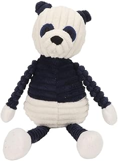 Dog Plush Chew Toy with Squeaker Soft Striped Panda Design for Small Medium Dogs, Durable