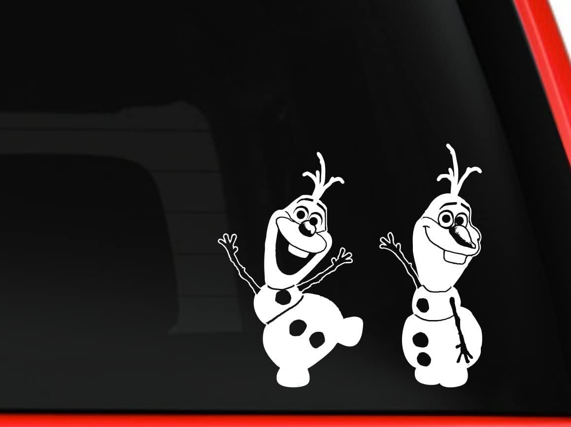 Frozen Inspired Double Olaf Dance Cartoon Snowman Car Truck SUV Vinyl Decal Sticker White 6 Inches