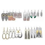 12 Pairs Vintage Geometric Druse Crystal Drop Dangle Earrings Ethnic Style Vintage Boho Jewelry Waterdrop Earrings Jewelry Set for Women (12 Pairs Boho-2)