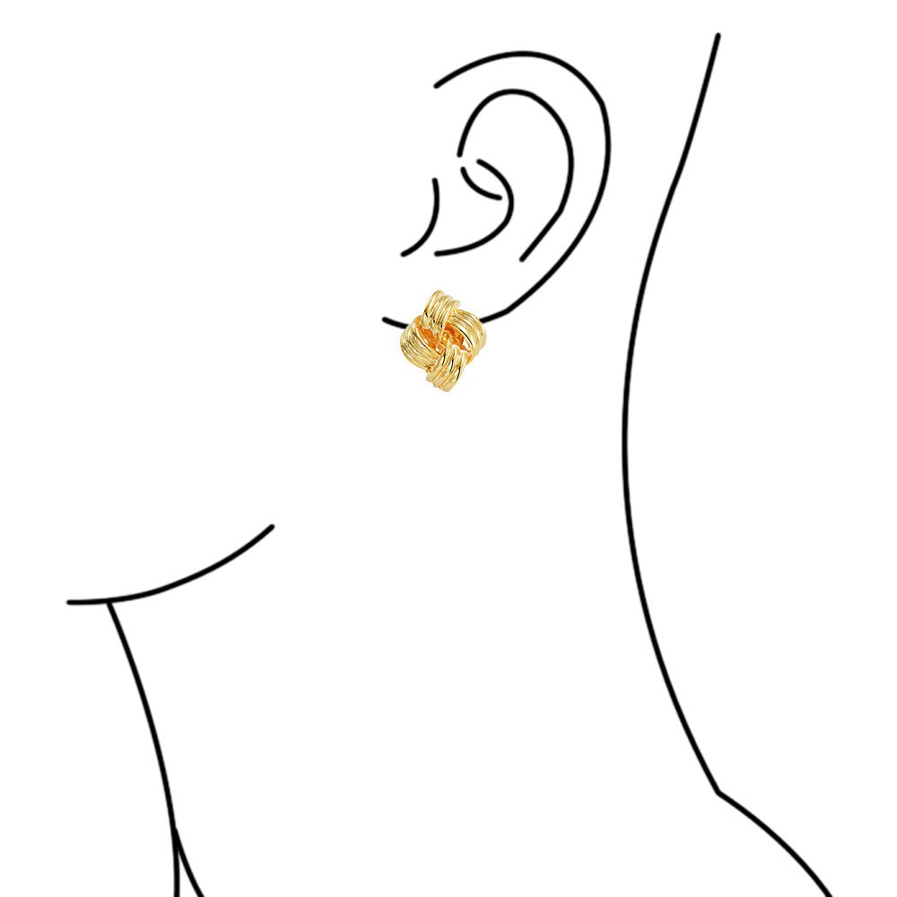 Orecchino A Clip Stile Bottone Nodo D'Amore Intrecciato Con Cristalli Pavé Per Donne Senza Orecchie Forate Tono Oro Rosa Placcato Argento