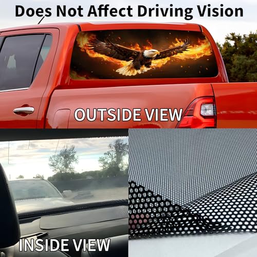 Image of Back Window Decals for Trucks - 65x17.3 in American Flag Window Decal Rear Window Decals for Truck Decor, Creative Truck Rear Window Decal for Personalized Decoration - Eagle-13-S