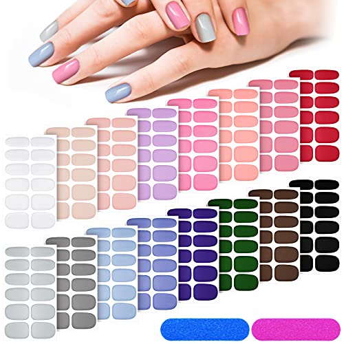 16 Sheets Glitter Nail Polish Stickers Full Nail Wraps Self-Adhesive Nail Art Decals Strips in Solid Colors with 2 Pieces Nail Files for Women Girls Manicure Nail Art Decoration (Cute Series)