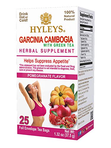 HYLEYS Tea Wellness Garcinia Cambogia Green Tea Pomegranate - 25 bags (100% Natural, Sugar Free, Gluten Free and Non GMO), Pomegranate, 25.0 Count