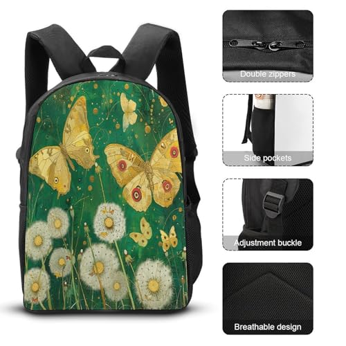 Printed Backpack With Lunch Pack Storage Box Case Yellow Butterfly Pattern 3pcs Lightweight Travel Backpack3