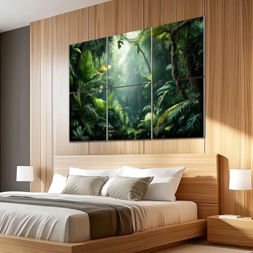 6 Pack Paneles Acústicos Artísticos Absorbentes de Sonido Selva Tropical Verde con Hojas de Palma, Paneles Decorativos para Pared Auto-Adhesivos para Estudios de Grabación y Oficina 72"x48" miniatura 5