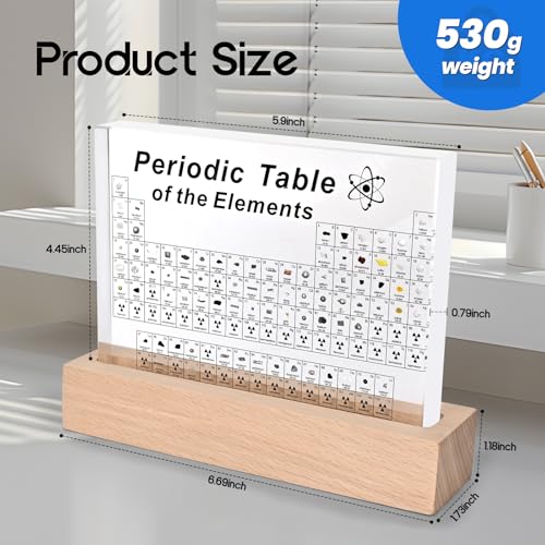 Image of Dissyou Periodic Table with 83 Real Elements,Acrylic Periodic Table Chemical Elements with Wooden Stand,Gift for Students Science Lovers Kids