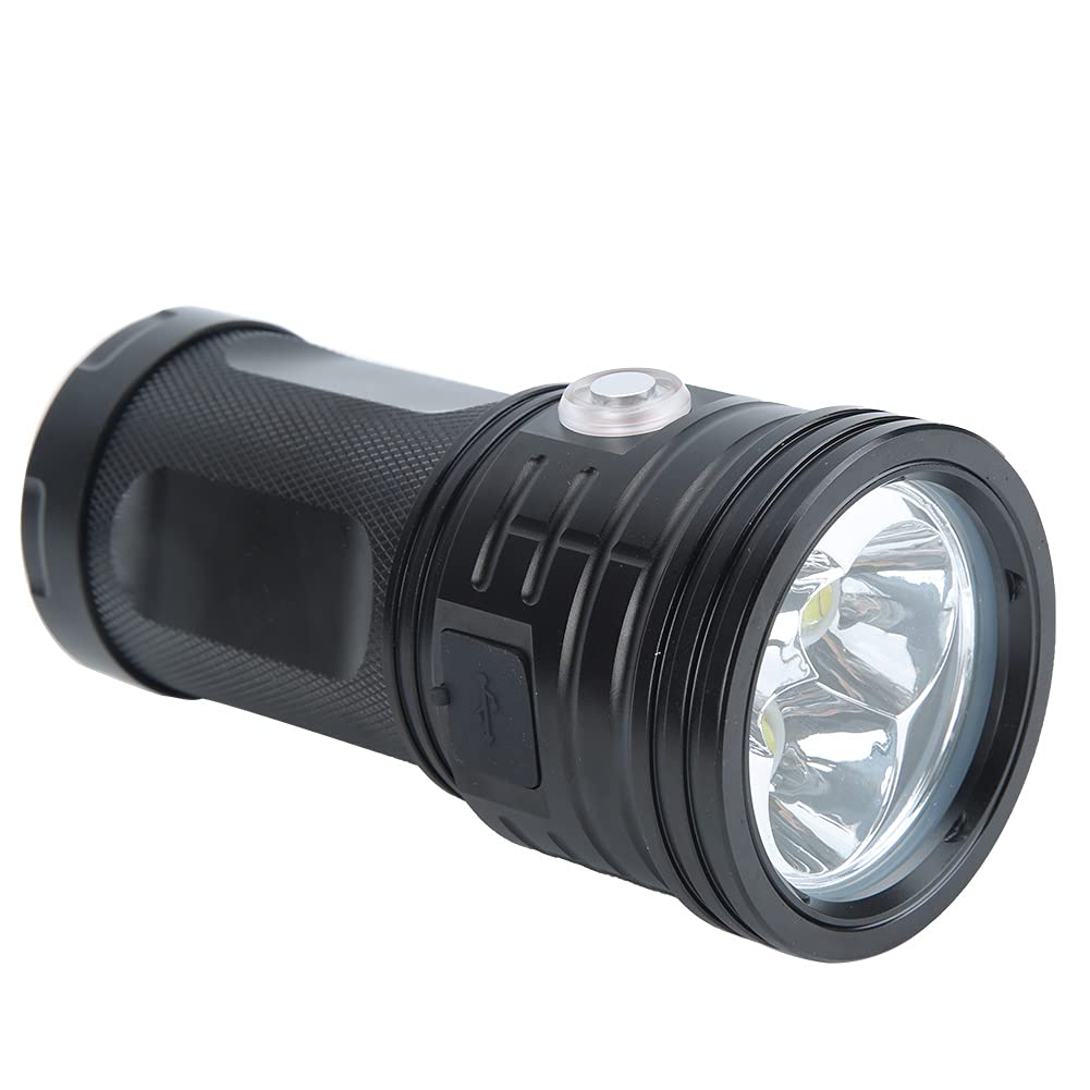XM3-90 - Torcia LED da 32000 lm, ricarica USB, impermeabile, per campeggio all'aperto, in alluminio, nero, 128 mm