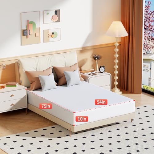 Image of FDW 10 Inch Full Mattress, Medium Firm Base Foam, Breathable & Comfortable with Removable Washable Zipper Cover, Bed in a Box, CertiPUR-US Certified, White